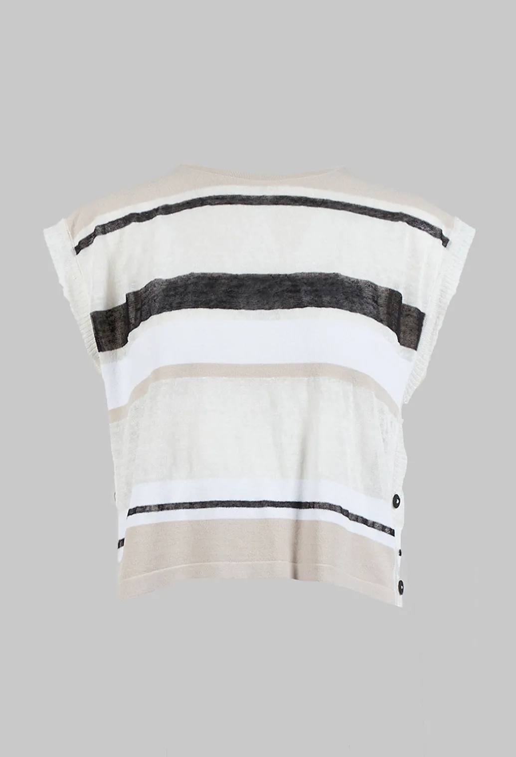 Cropped Knitted Top with Button Detail in Beige Stripe