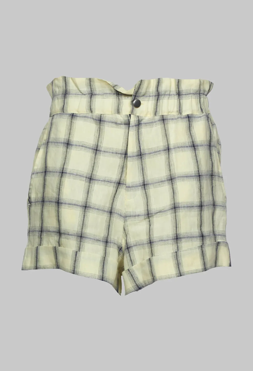 Cuffed Hem Shorts in Yellow and Blue Check