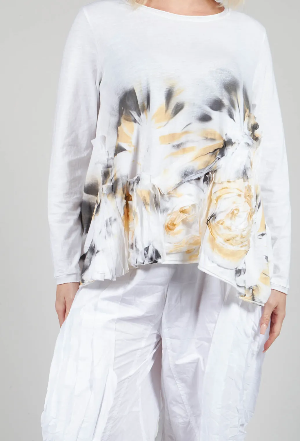 3D Flower and Print Top in White