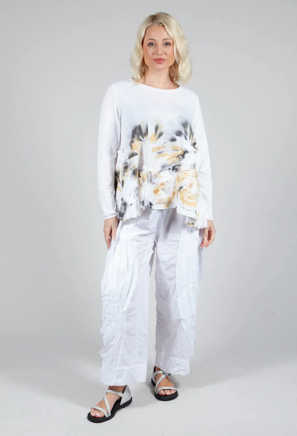 3D Flower and Print Top in White