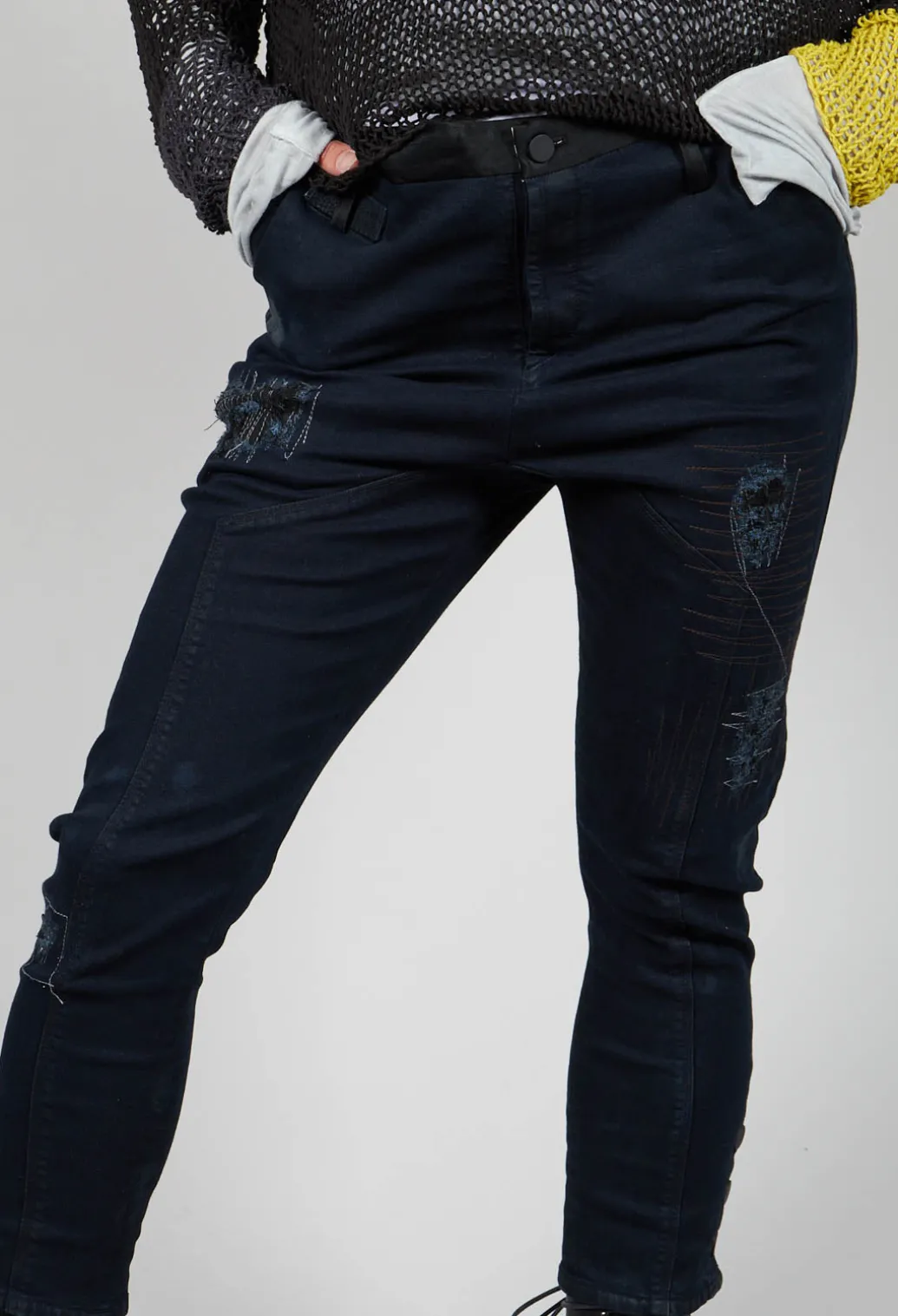 Dark Blue Jeans With Patches