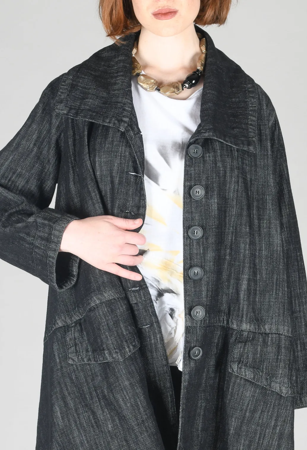 Denim Style Coat in Black