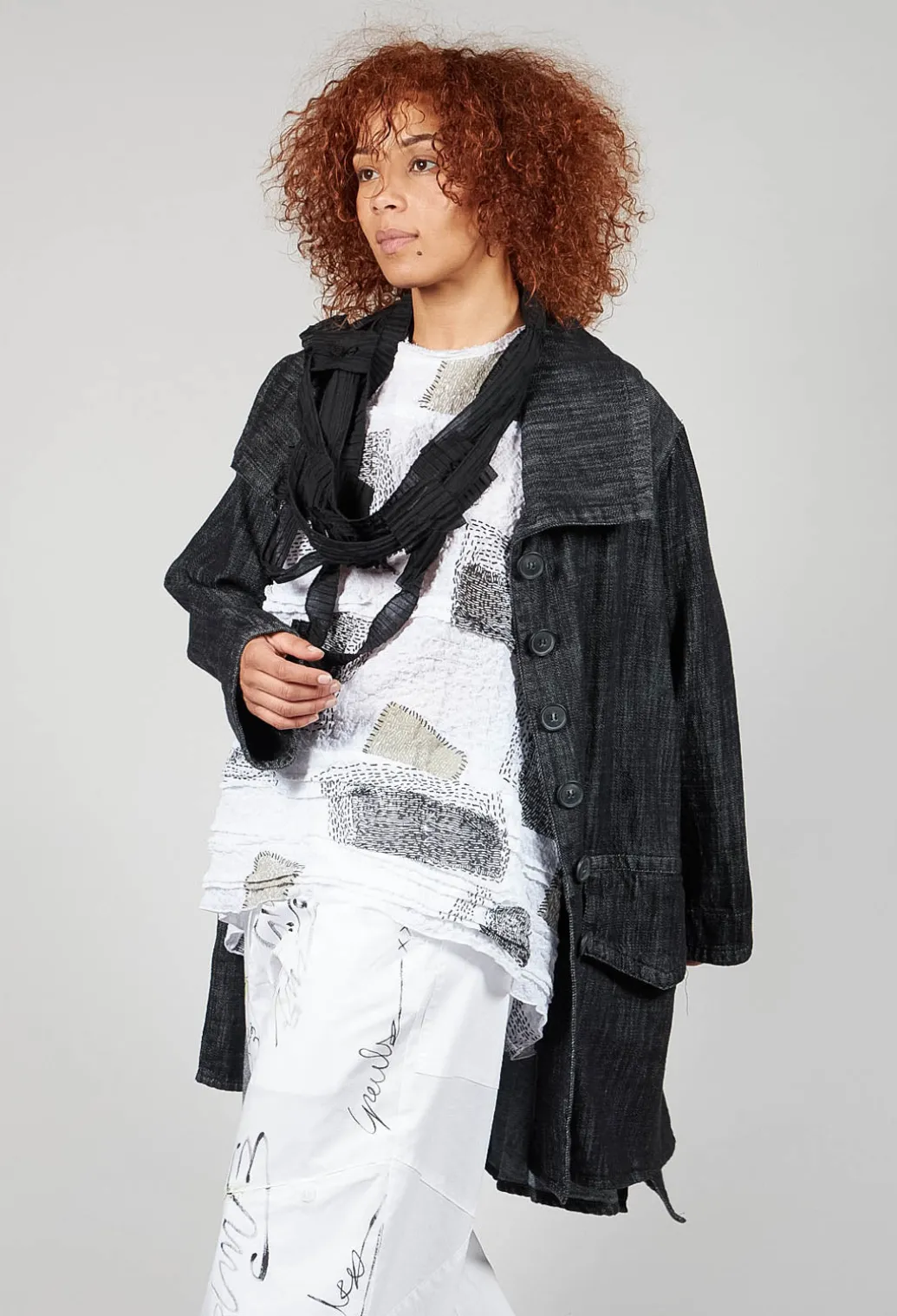 Denim Style Coat in Black