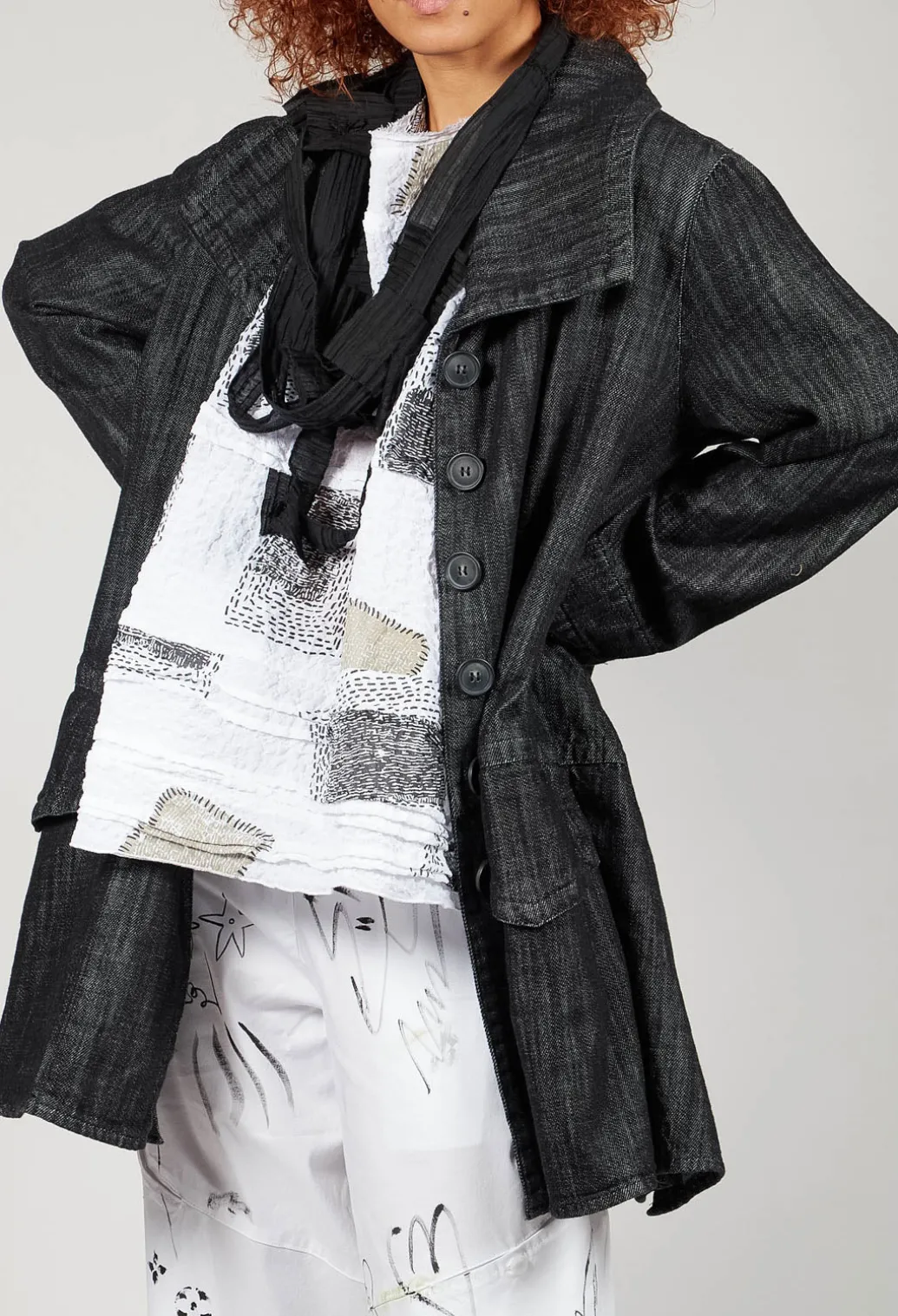 Denim Style Coat in Black