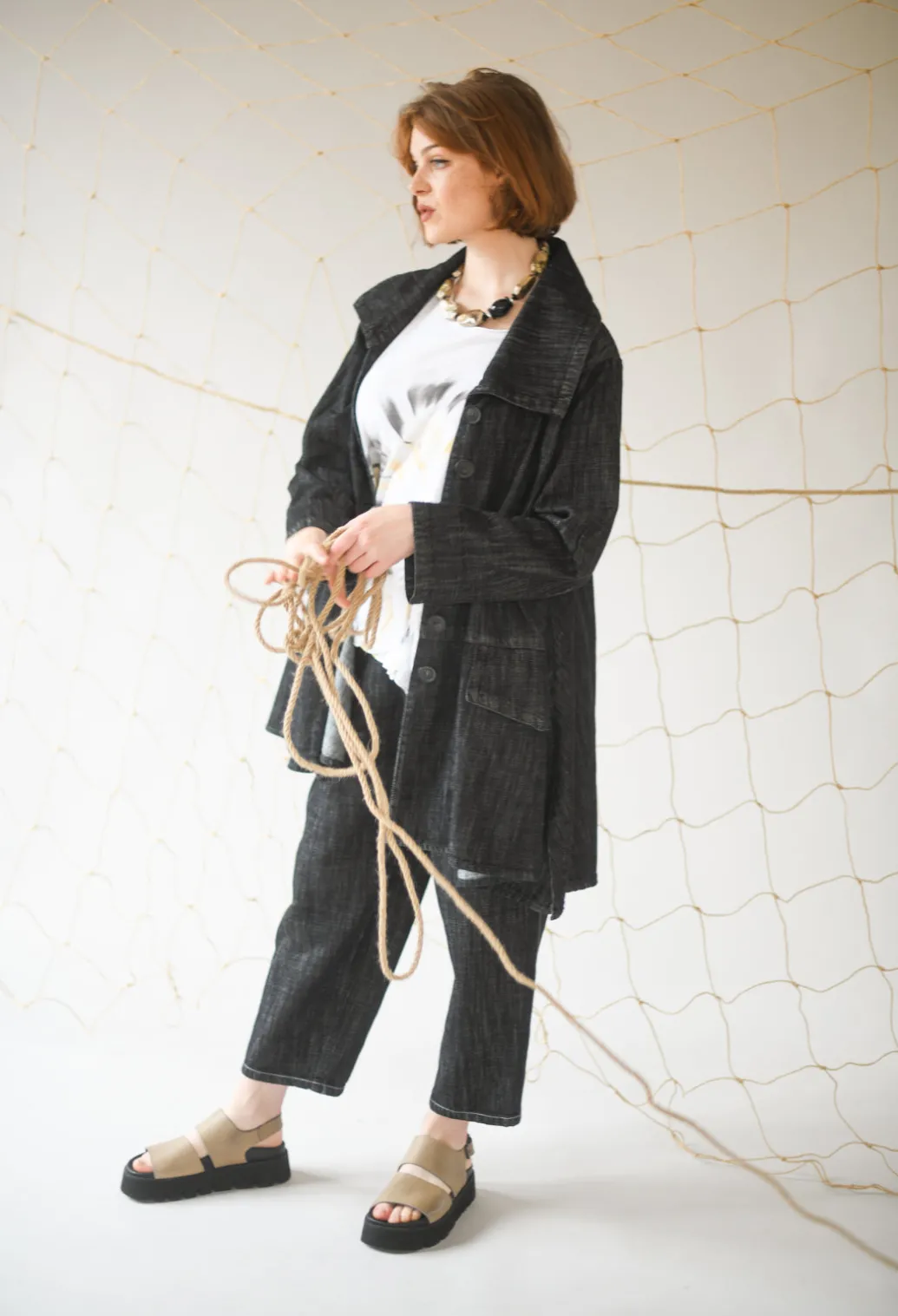 Denim Style Trousers in Black