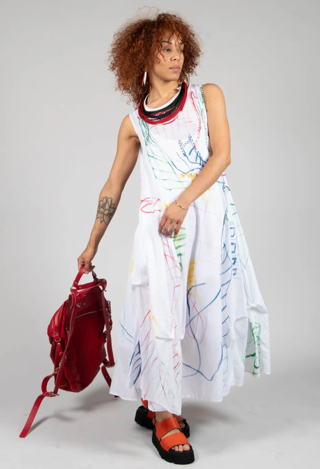 Doodle Print Dress in White
