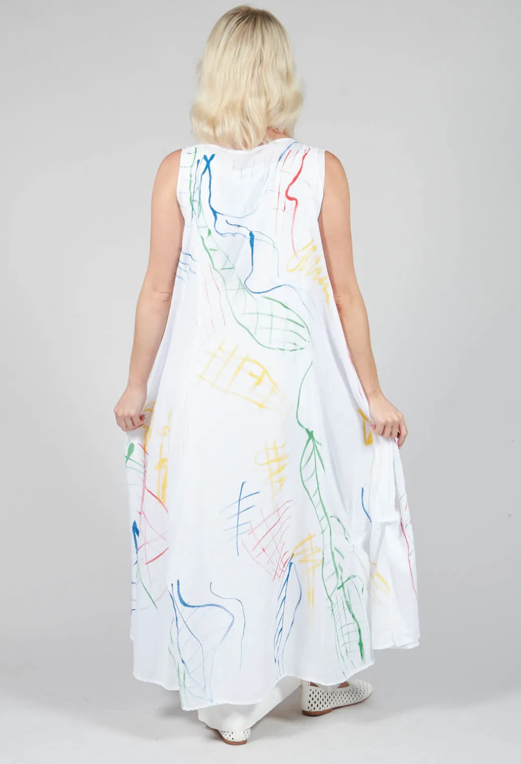 Doodle Print Dress in White