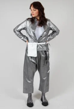 Double Belted Hang Loose Trousers in Silver Metallic