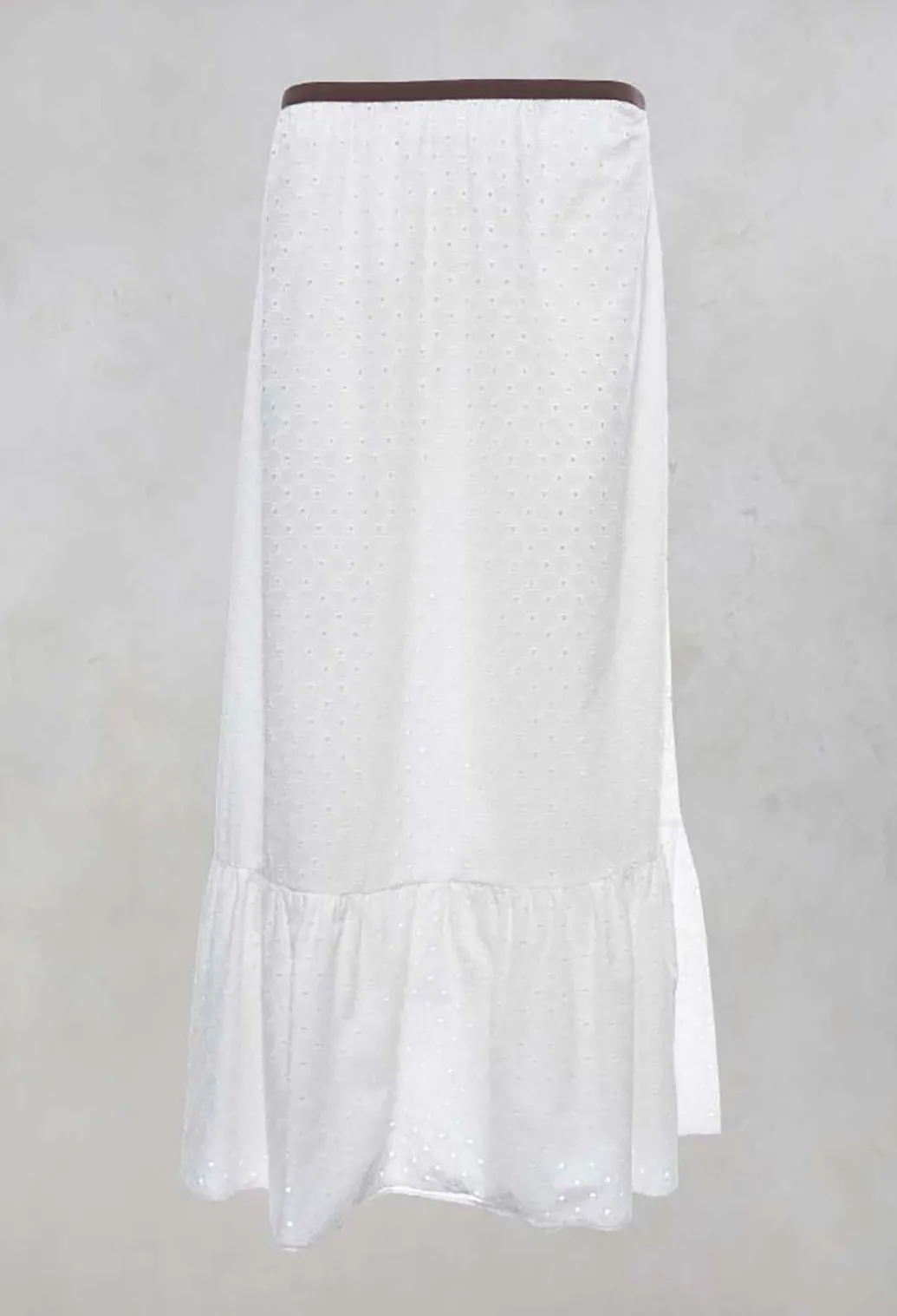 Embroidered Midi Skirt with Peplum in Chalk