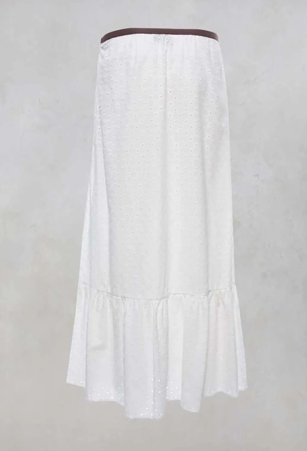 Embroidered Midi Skirt with Peplum in Chalk