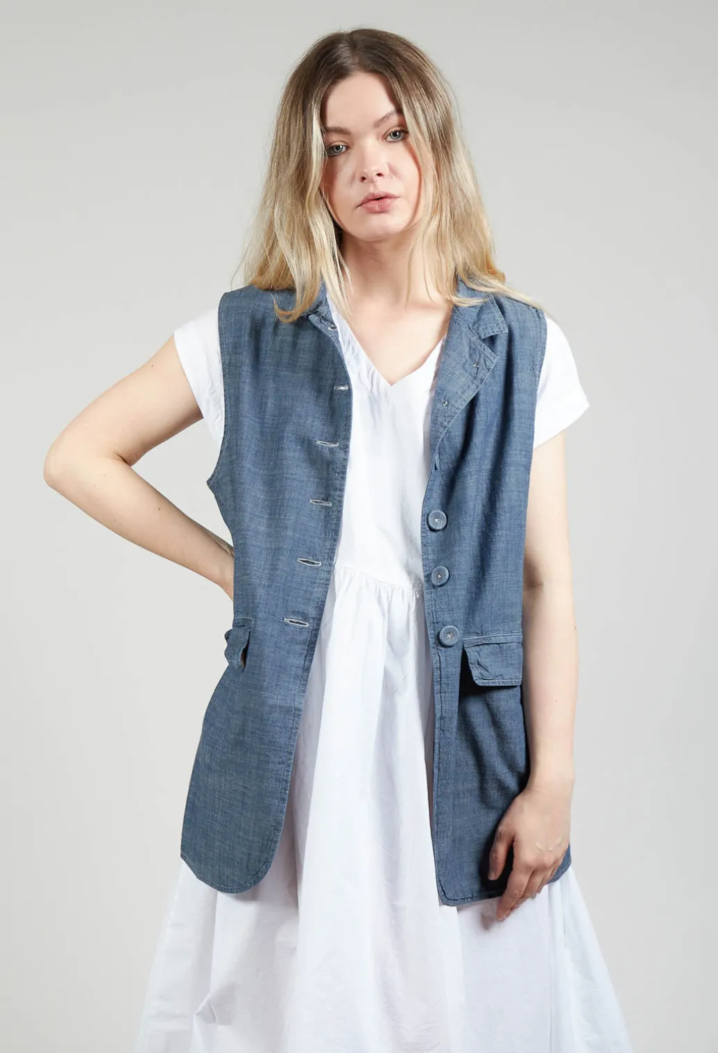 Fitted Gilet in Oyster Grey