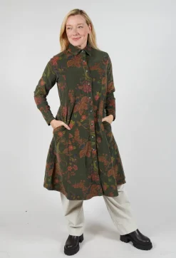 Floral Cord Shirt Dress in Moss