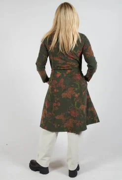 Floral Cord Shirt Dress in Moss