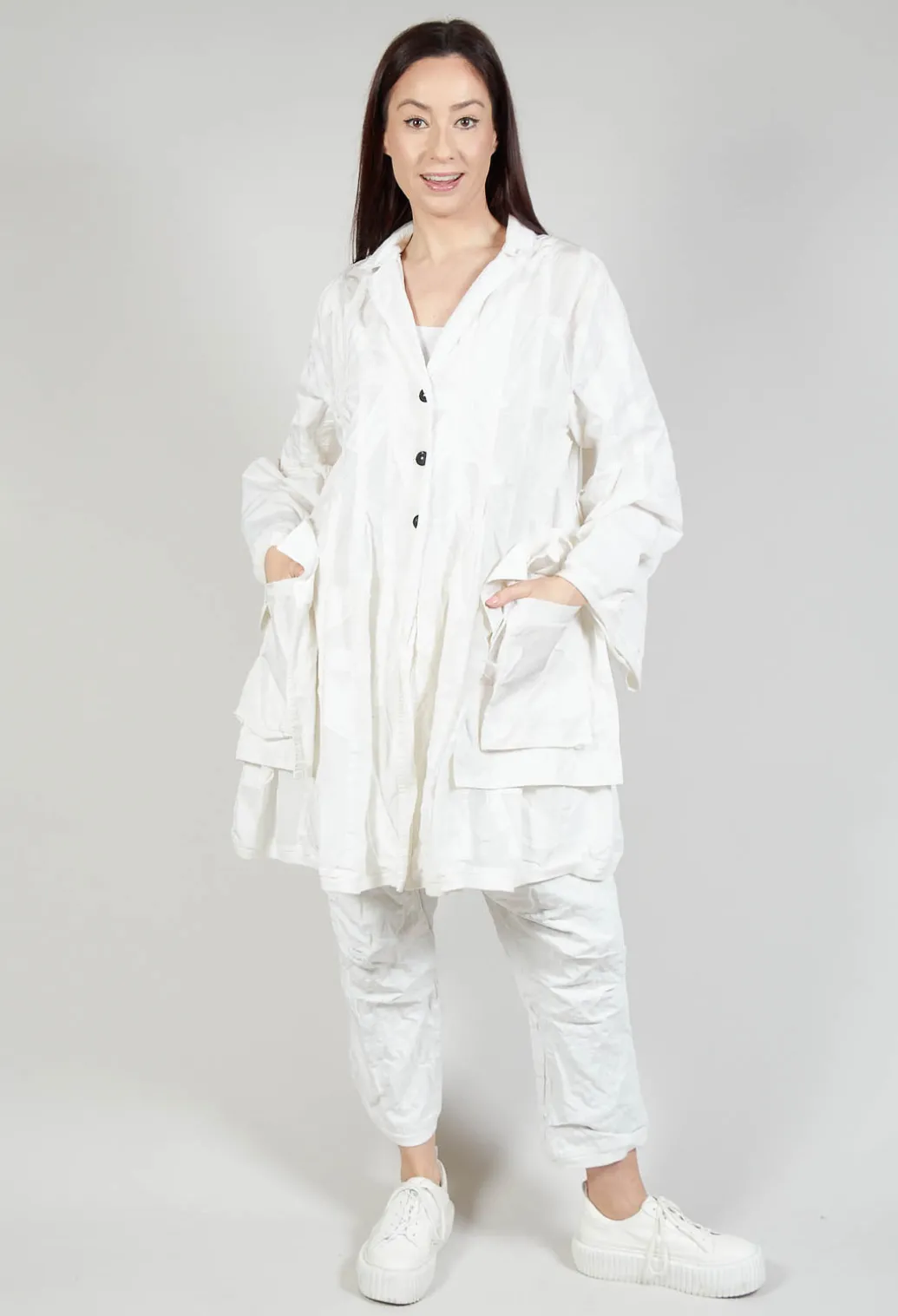 Flower Print Balloon Coat in Starwhite
