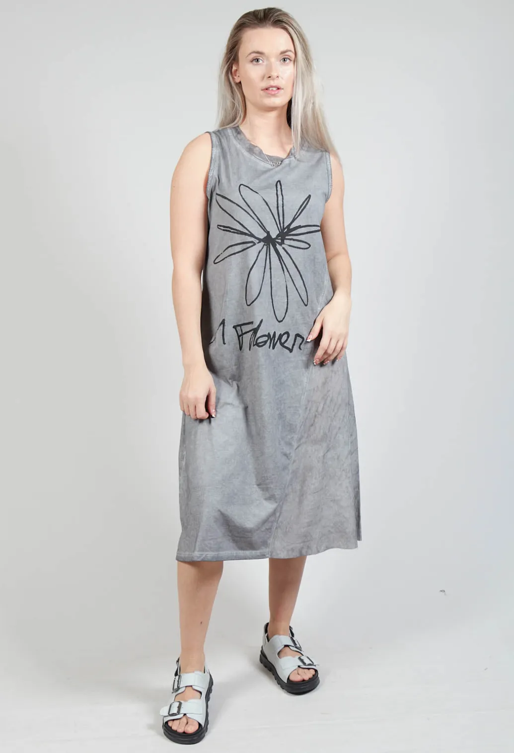 Flower Print Graphic Dress in C.coal 70% Flock Cloud