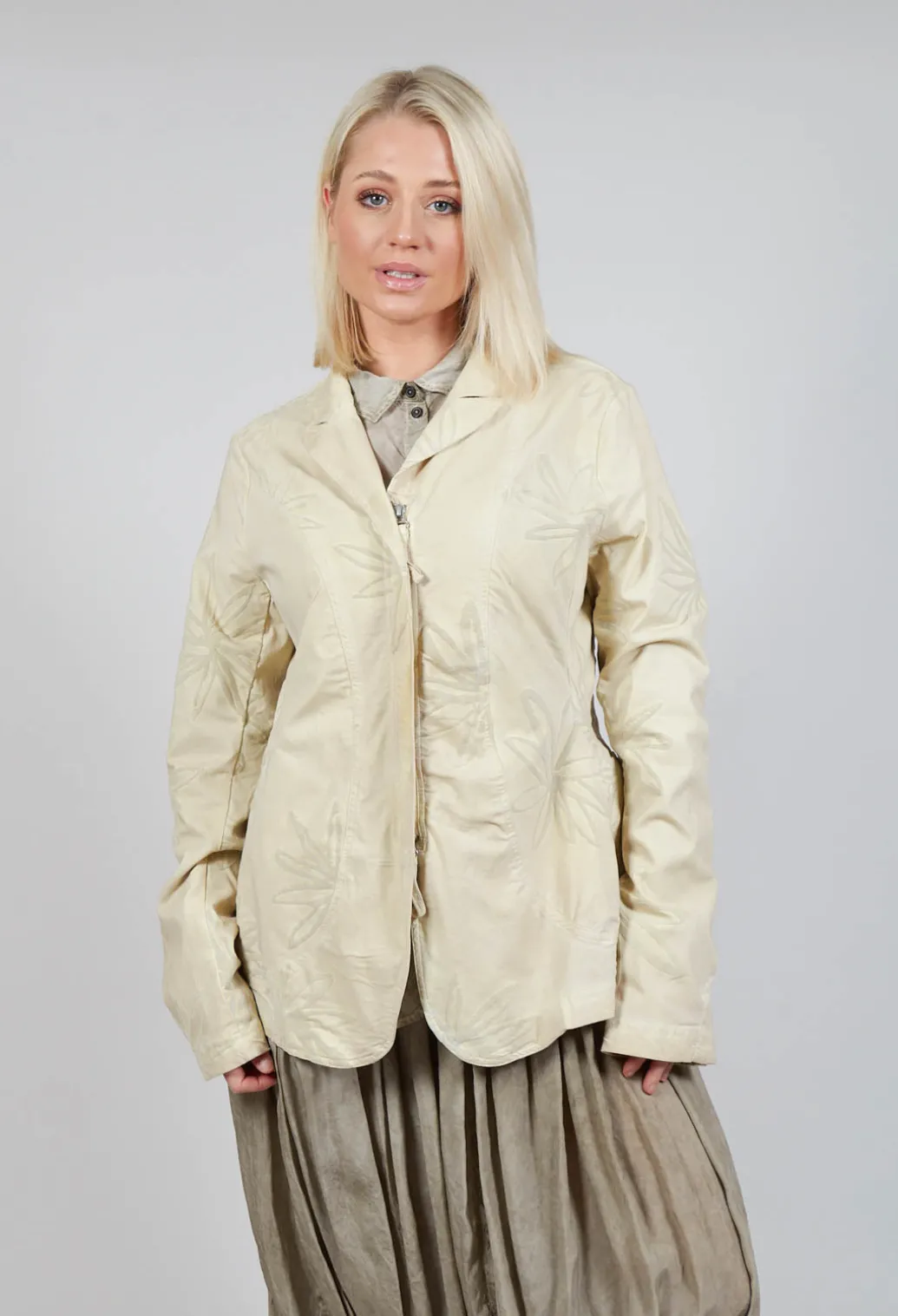 Flower Print Open Jacket in Wax Flock Cloud