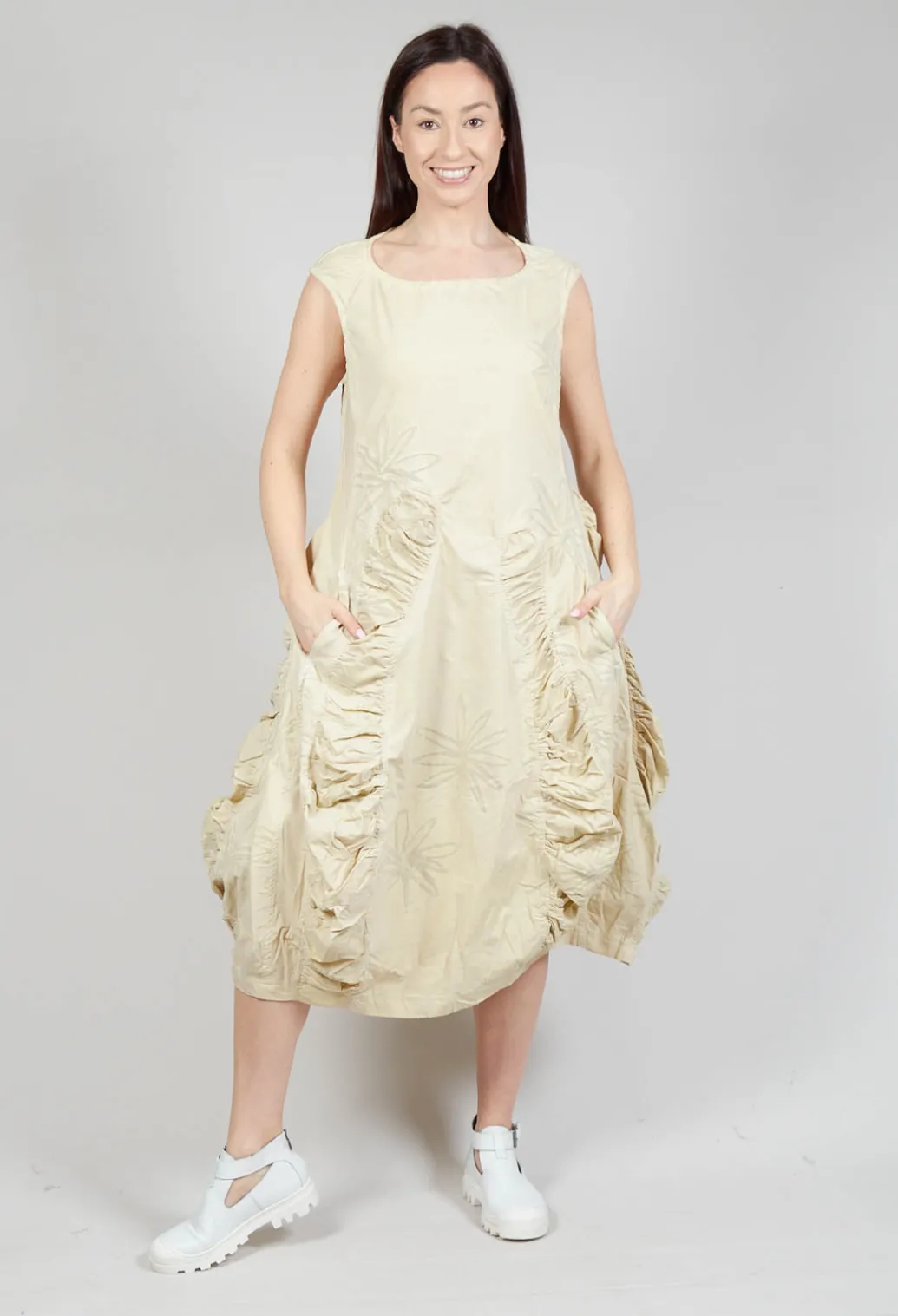 Flower Print Ruched Dress in Wax Flock Cloud
