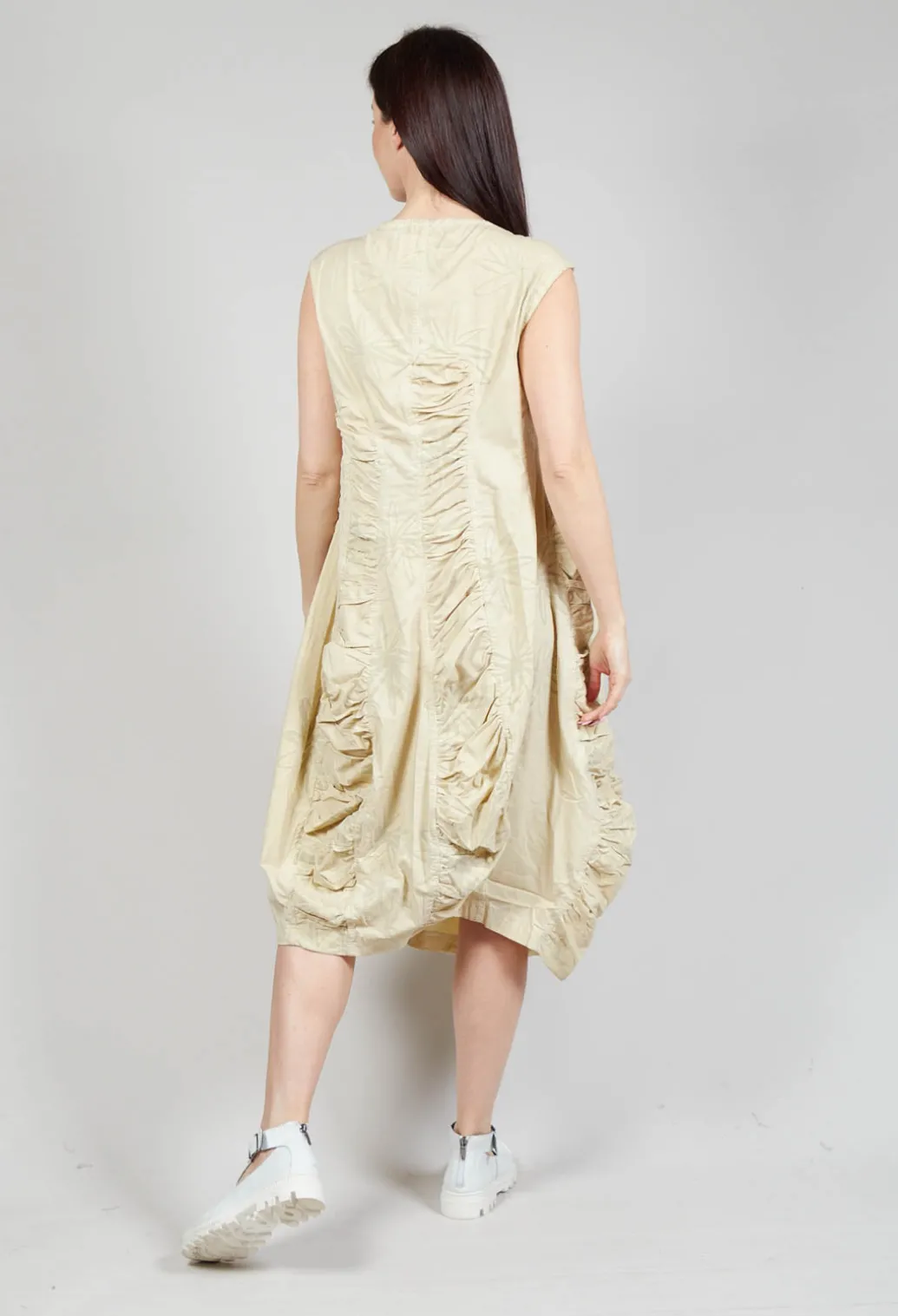Flower Print Ruched Dress in Wax Flock Cloud