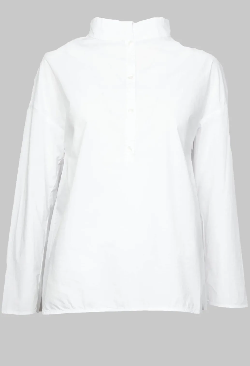 Half Button Through Shirt with Stand Collar in White