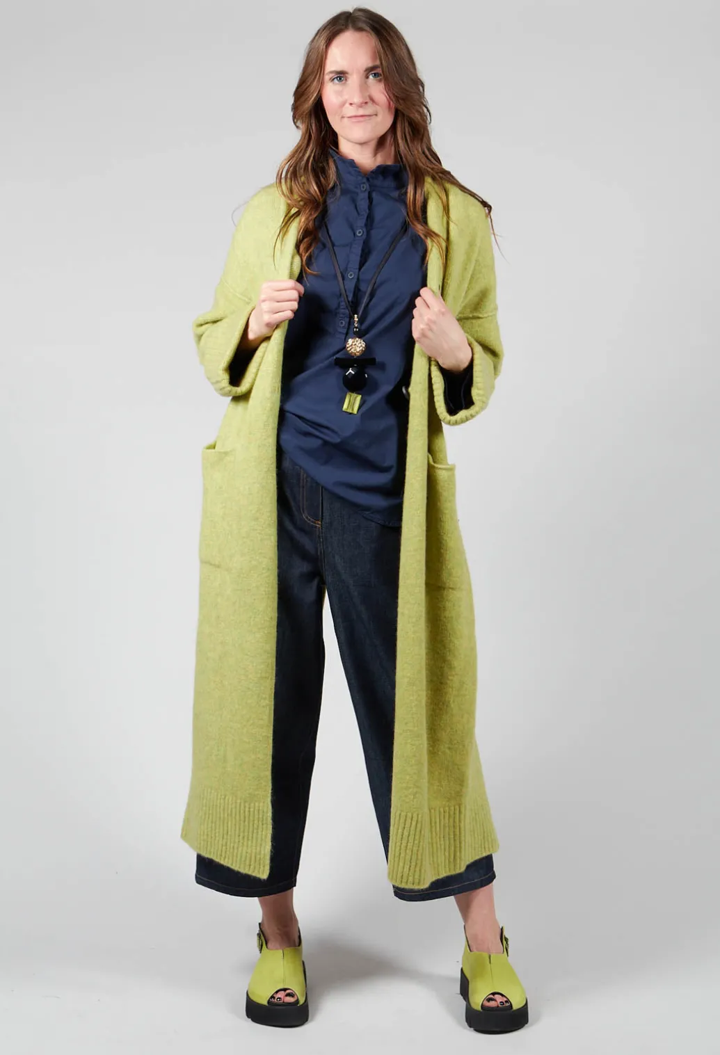 Half Button Through Shirt with Stand Collar in Dark Blue
