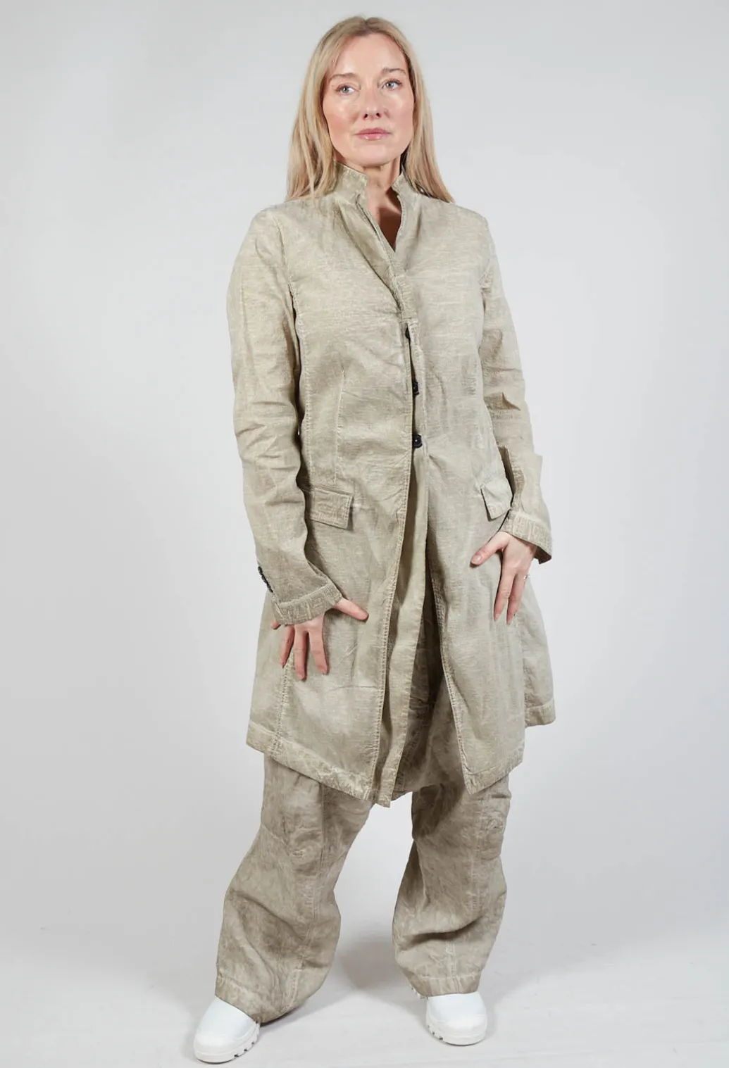 Half-Placket Coat in Straw Cloud