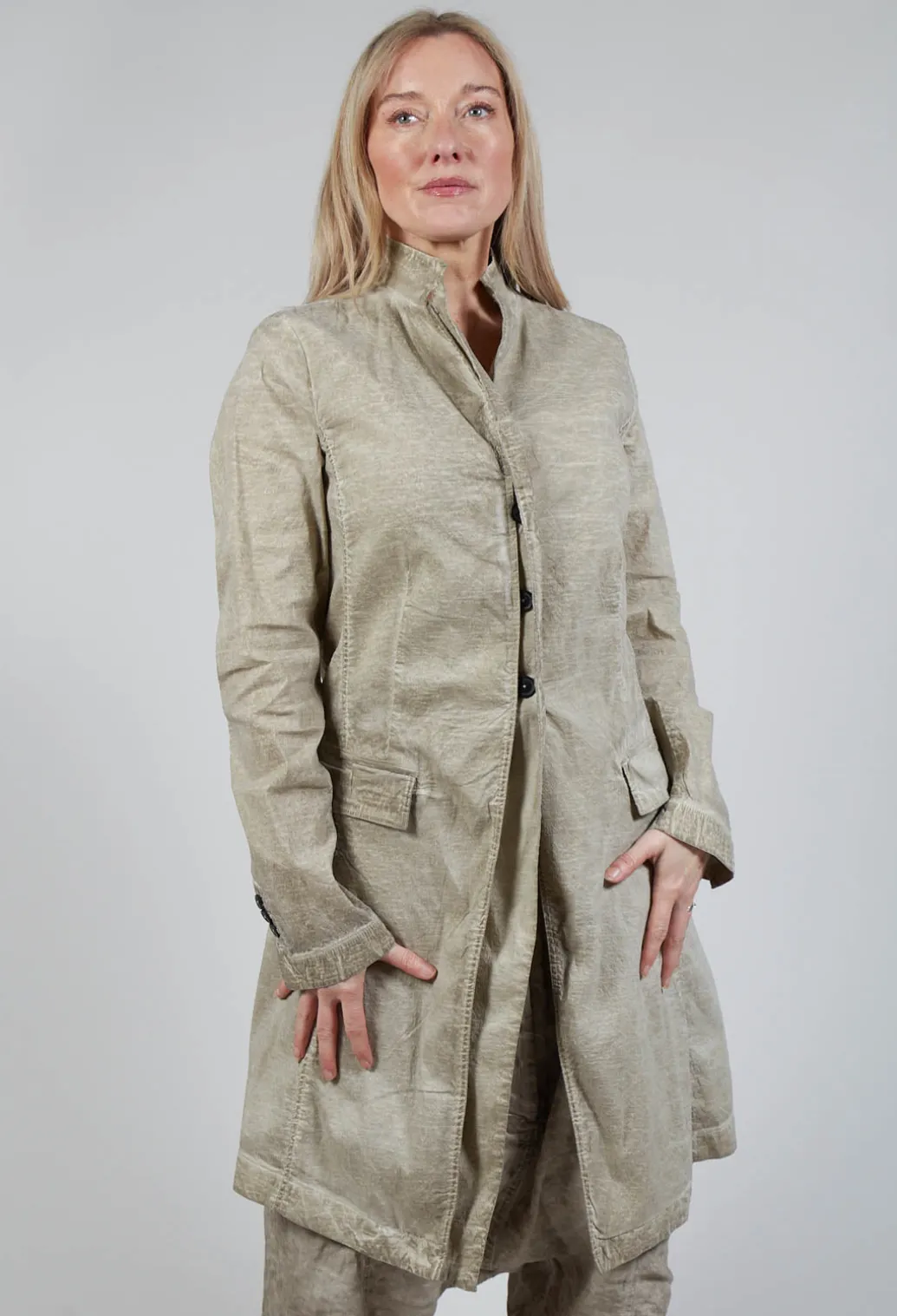 Half-Placket Coat in Straw Cloud