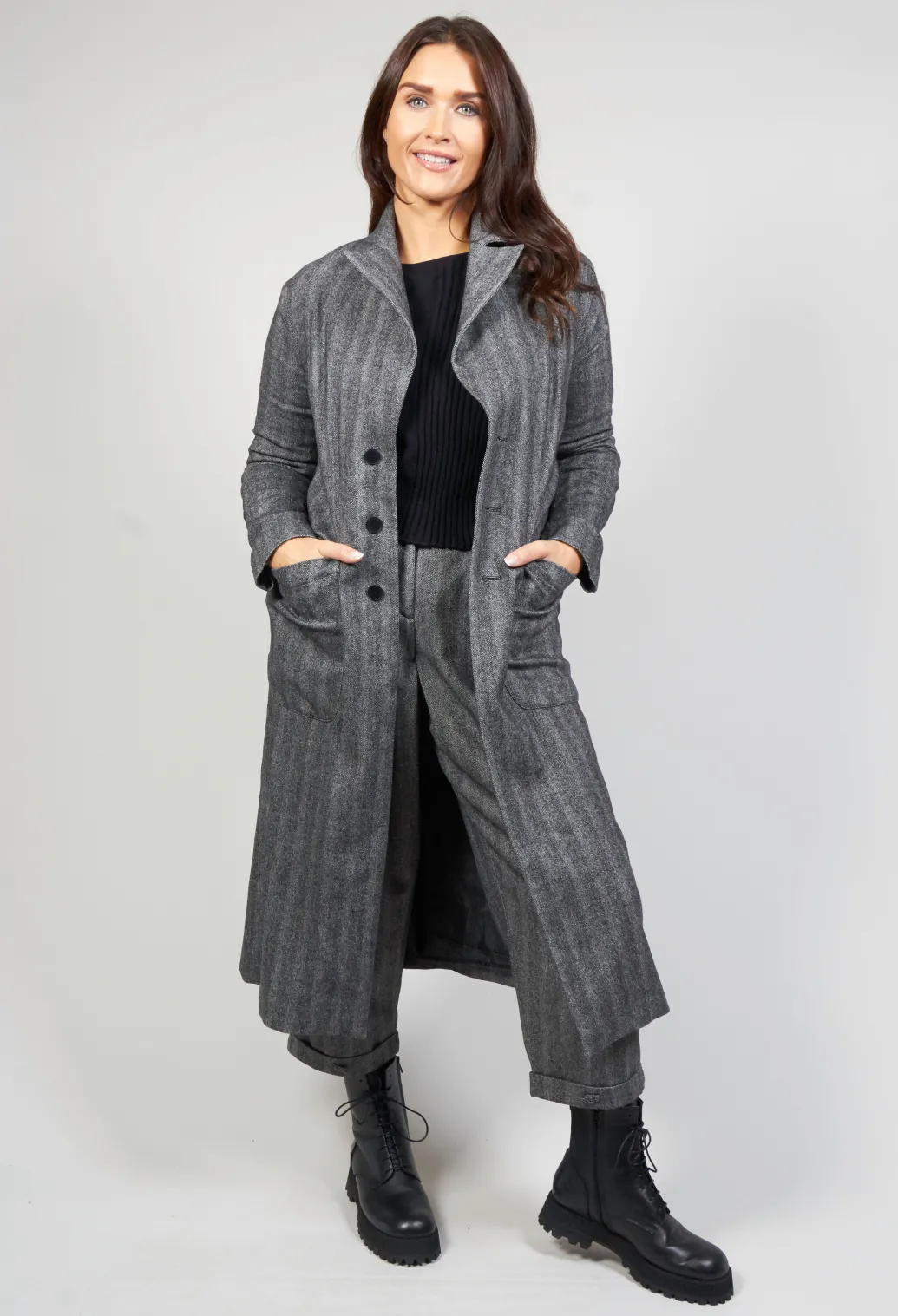 Hierophis Contrasting Net Mix Coat in Asfalto
