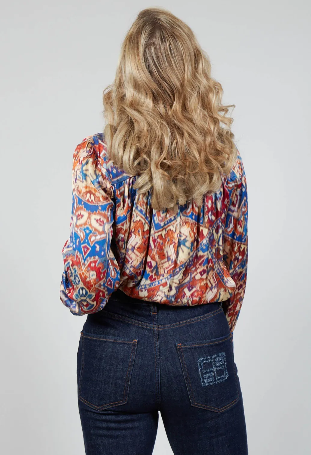 High Neck Blouse with Ruffle in Azarro Print