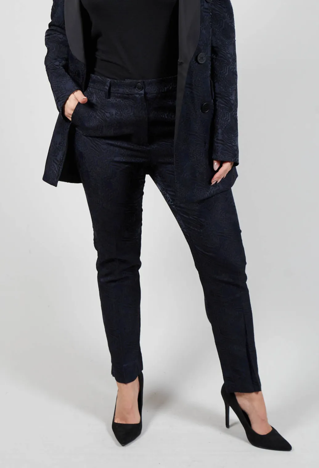 Jacquard Cigarette Trousers in Navy
