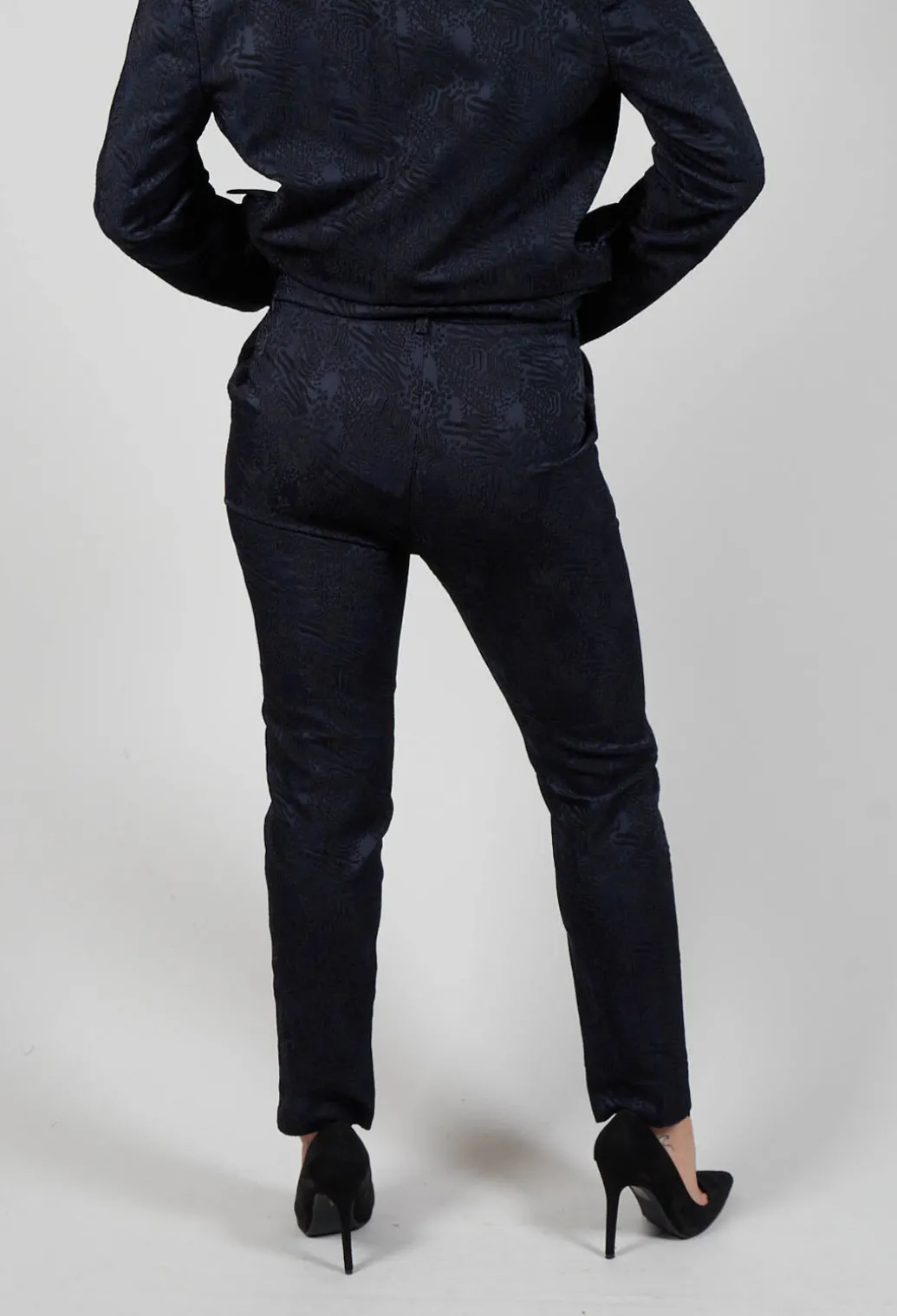 Jacquard Cigarette Trousers in Navy