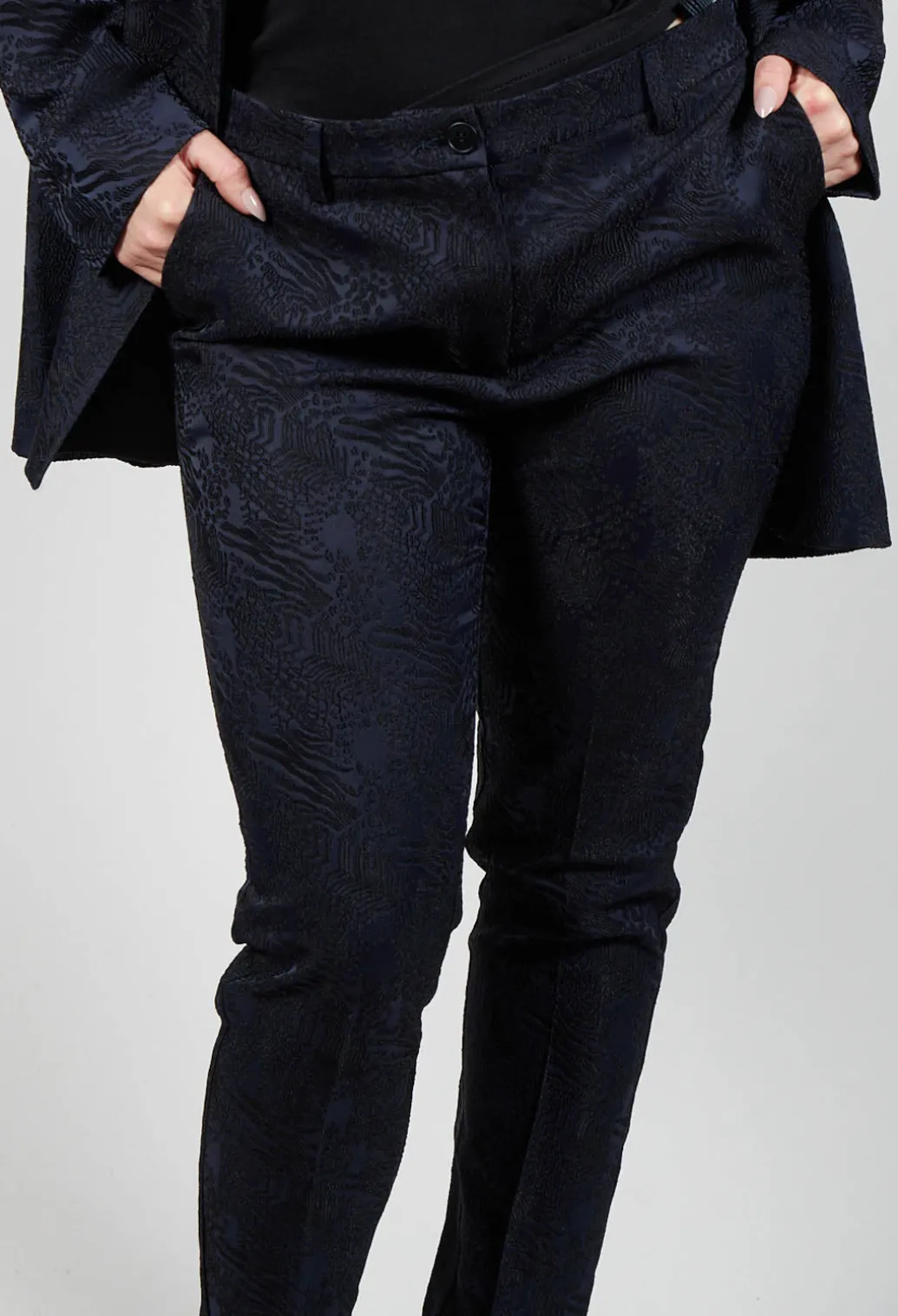 Jacquard Cigarette Trousers in Navy