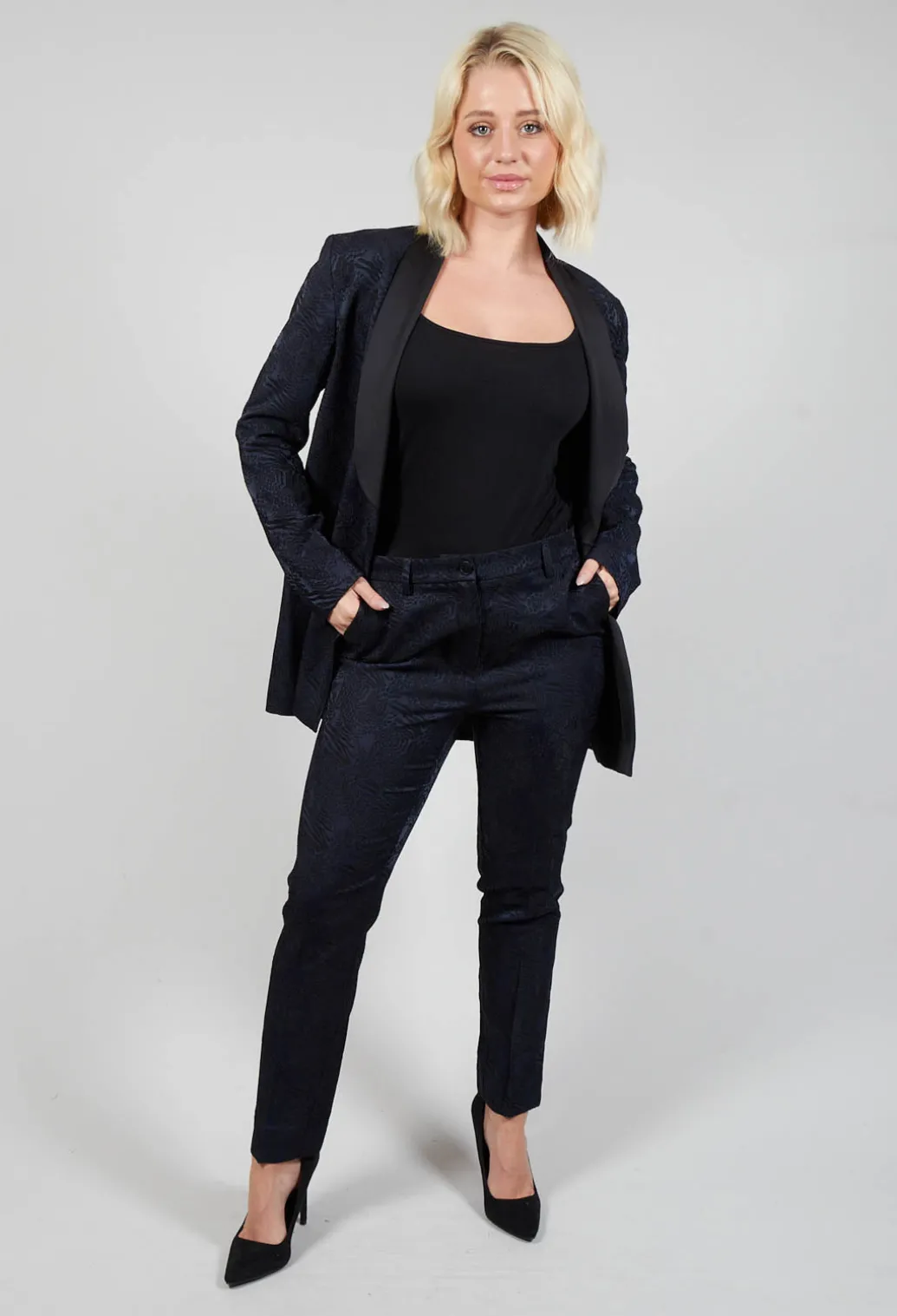 Jacquard Cigarette Trousers in Navy