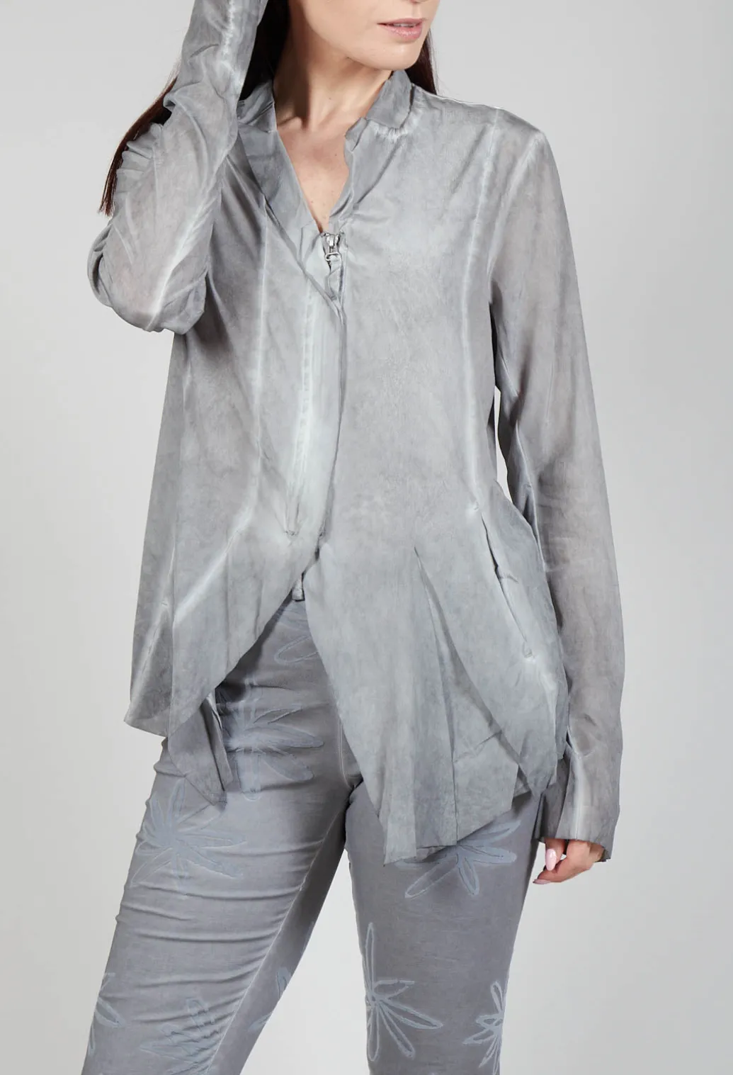 Jagged Silk Jacket in C.Coal 70% Cloud