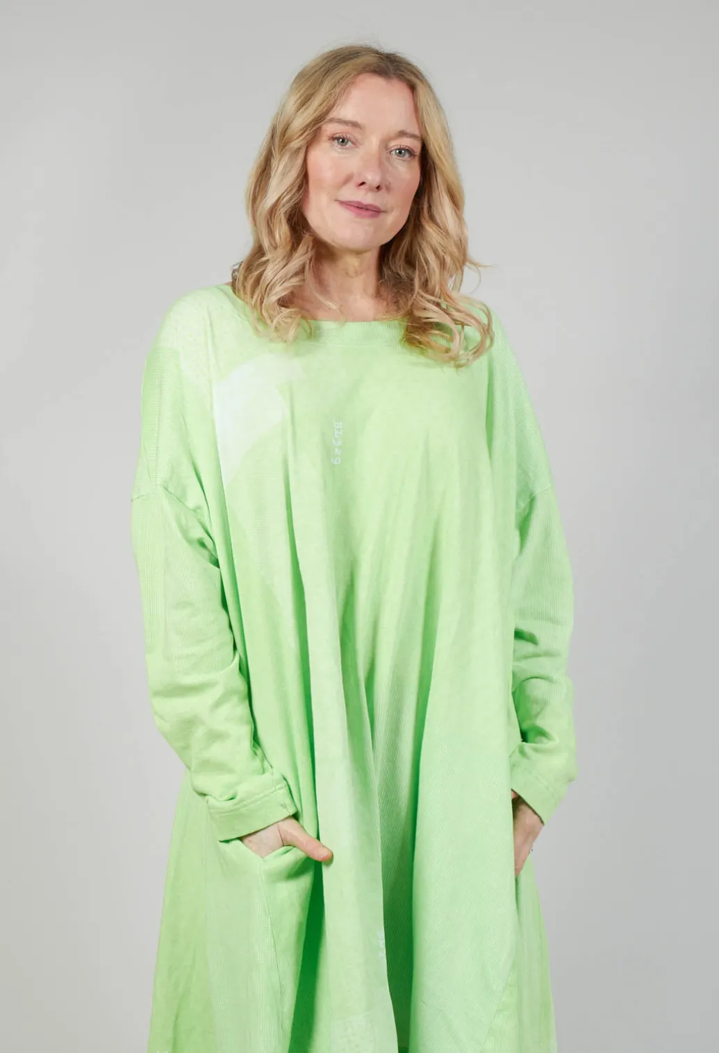Jersey Dress with Drawstring Hem in Lime Print