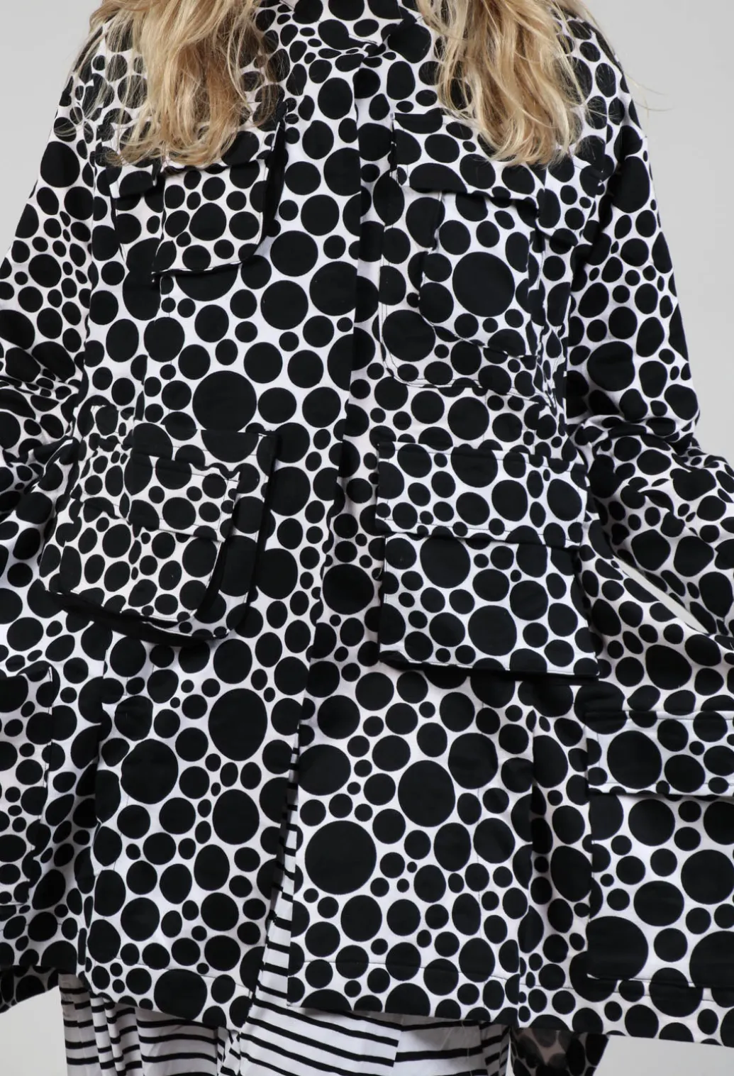 Jersey Jacket in White with Black Pois
