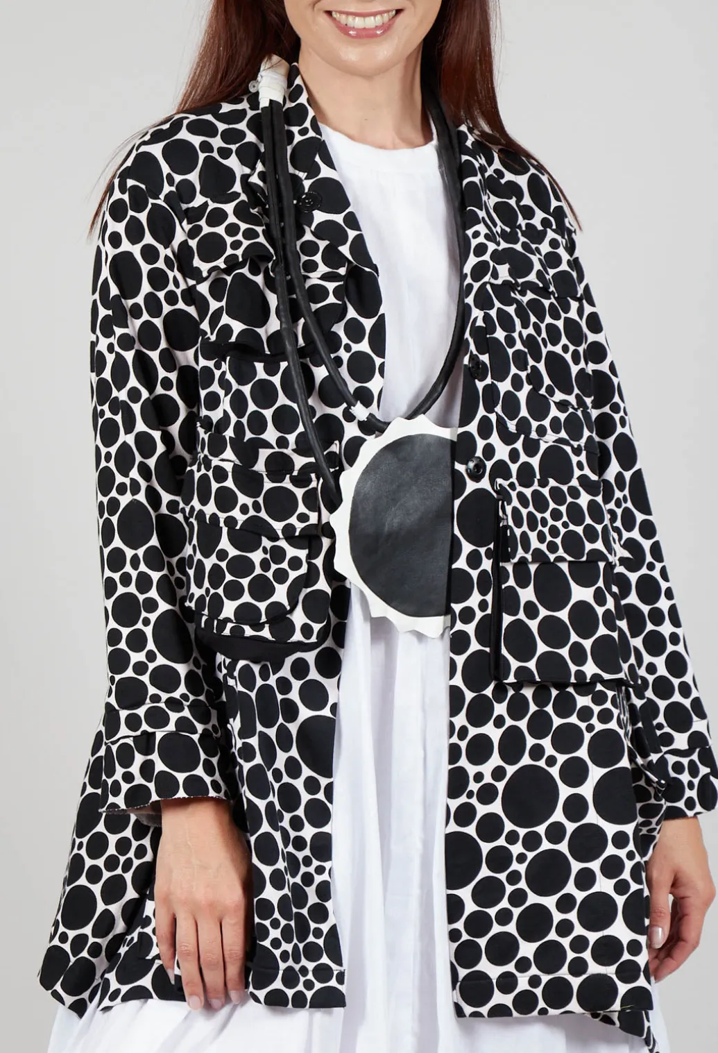 Jersey Jacket in White with Black Pois