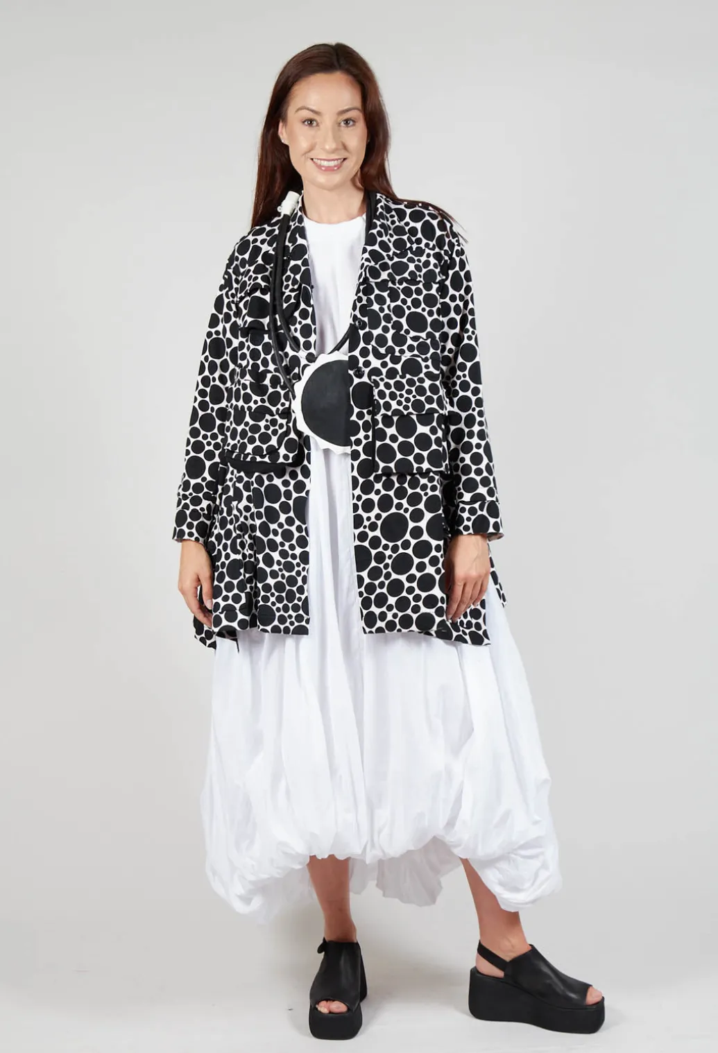 Jersey Jacket in White with Black Pois