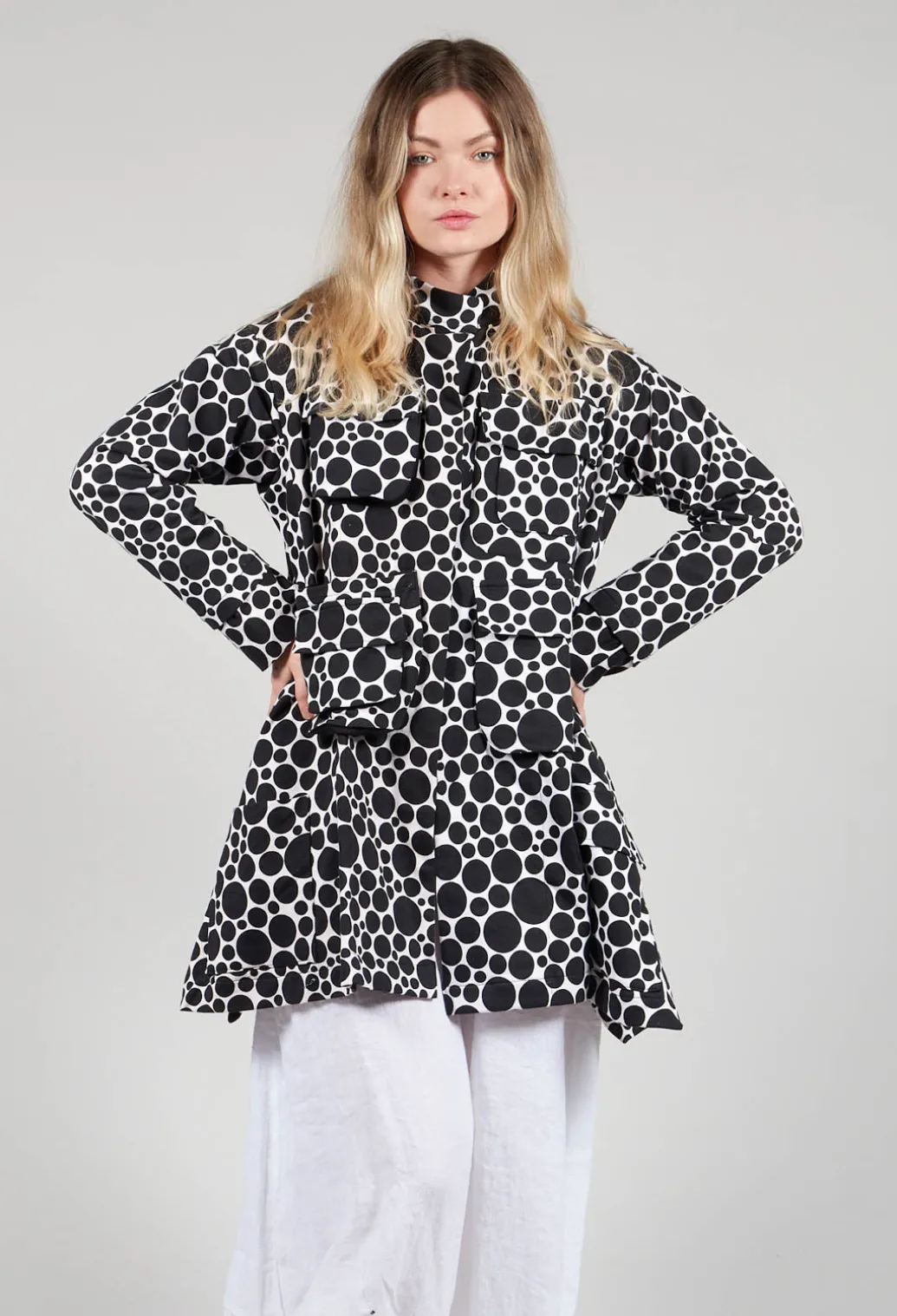 Jersey Jacket in White with Black Pois