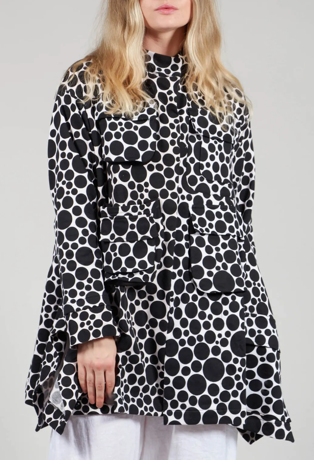 Jersey Jacket in White with Black Pois