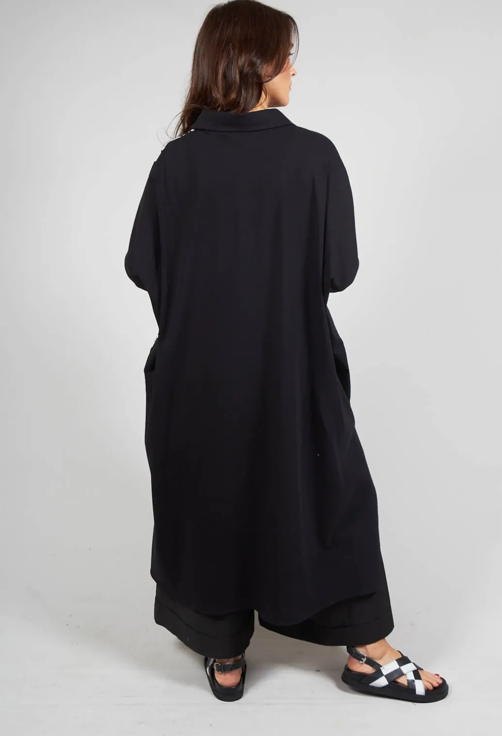 Jersey Shirt Dress in Black and White