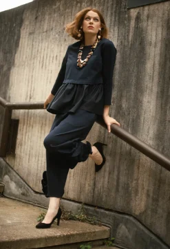 Jersey Top with Peplum Hem in Blue Nights and Dark Navy