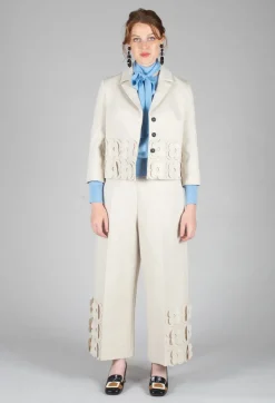 Jersey Trousers with Floral Embellishment in Sandshell