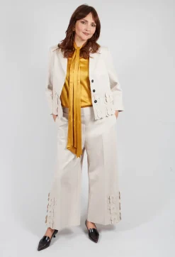 Jersey Trousers with Floral Embellishment in Sandshell
