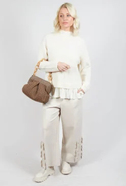 Jersey Trousers with Floral Embellishment in Sandshell