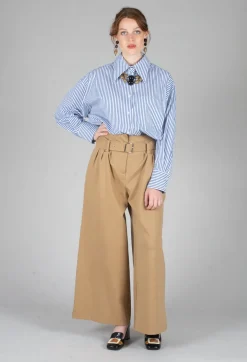 Jersey Wide Leg Trousers with Belt in Camel