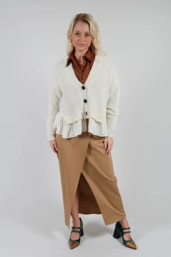 Knitted Cardigan with Frill Hem in White Wool