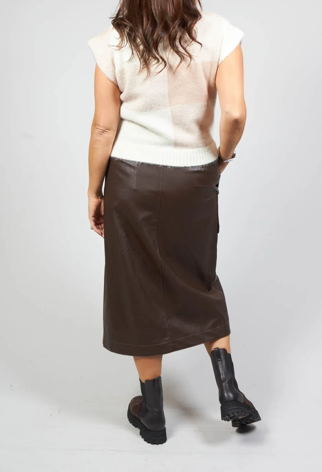 Knitted Vest Checked Jaquard in Beige
