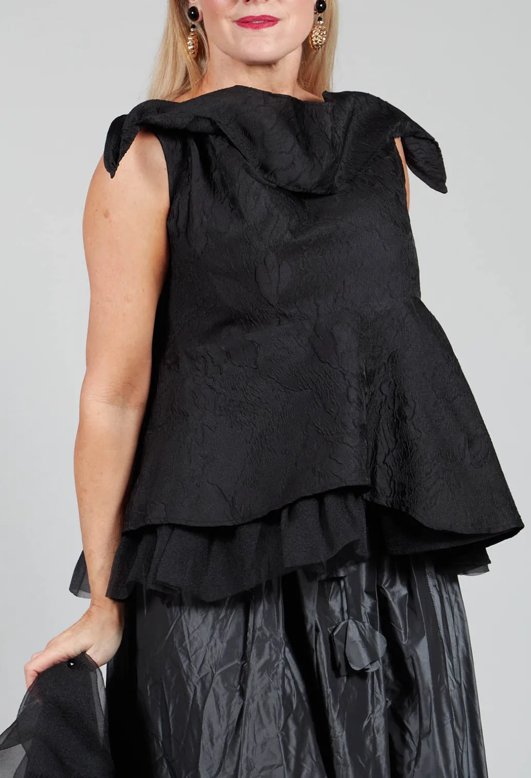 Lace Cowl Neckline Top in Black