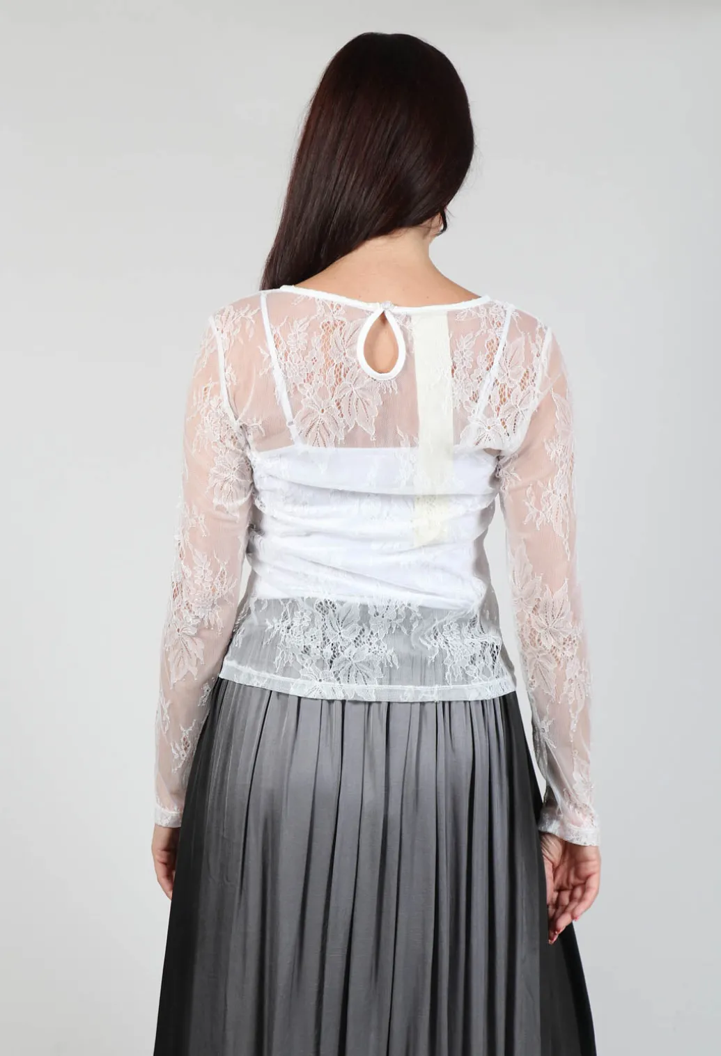 Lace Long Sleeve T-Shirt in Pizzo Panna