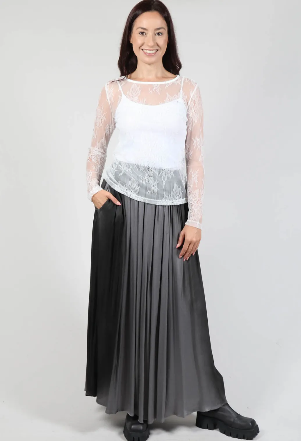 Lace Long Sleeve T-Shirt in Pizzo Panna
